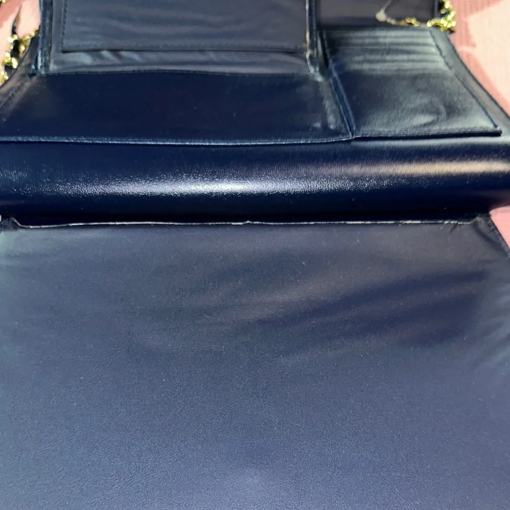 Vintage Elegant Blue Mirror Pocket Book Purse Chain Strap Check Book Women's Bag
